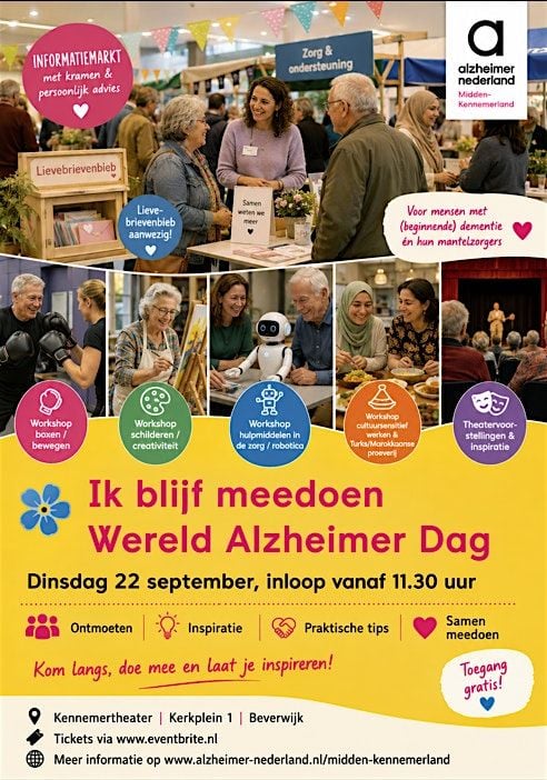 Kom naar en geniet op wereld alzheimer dag in midden kennemerland 22 sept. — lezing in Beverwijk